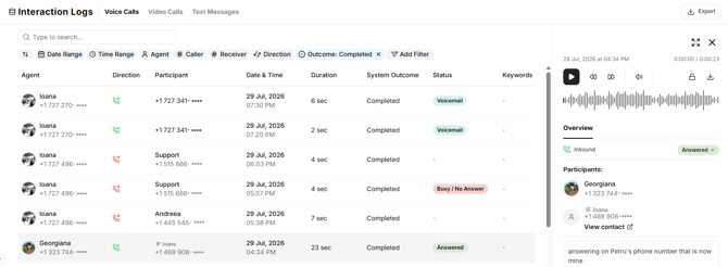 Interaction logs with all on display